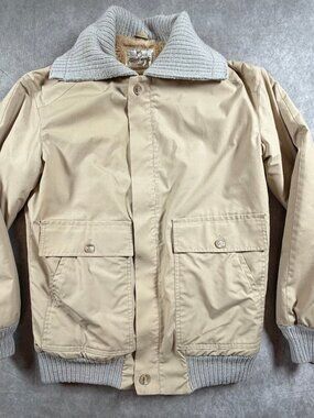 Vintage Zero King USA Beige Sherpa Lined Jacket 40L Rib Knit Collar